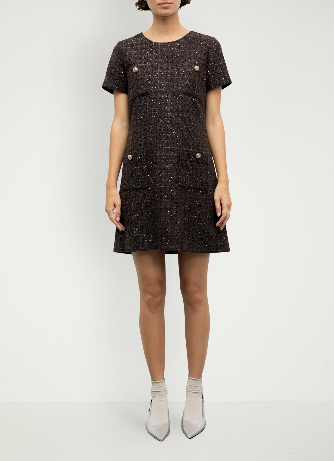 Gerard Darel Cary mini jurk in wolblend met tweed-look - voorkant 5 bruin