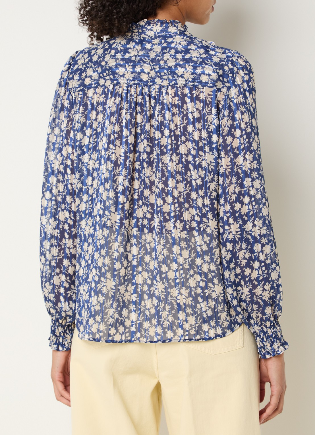 Gerard Darel Casy blouse met bloemenprint en lurex - achterkant royalblauw