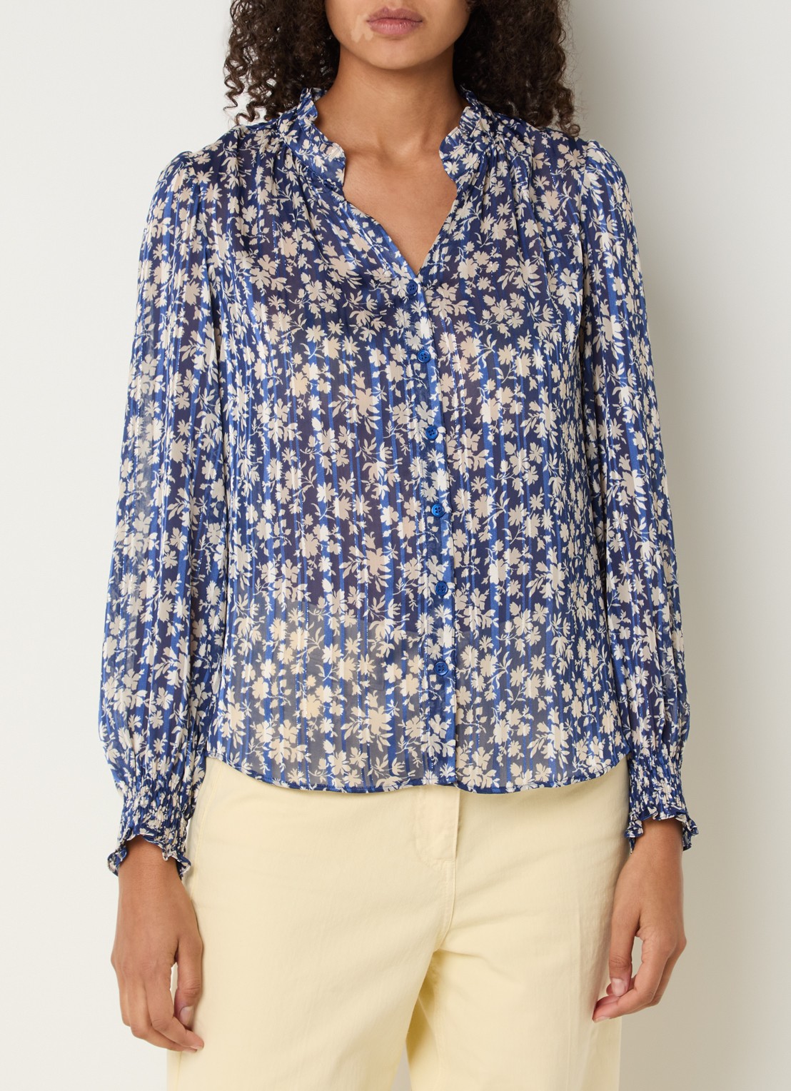 Gerard Darel Casy blouse met bloemenprint en lurex - detail 2 royalblauw