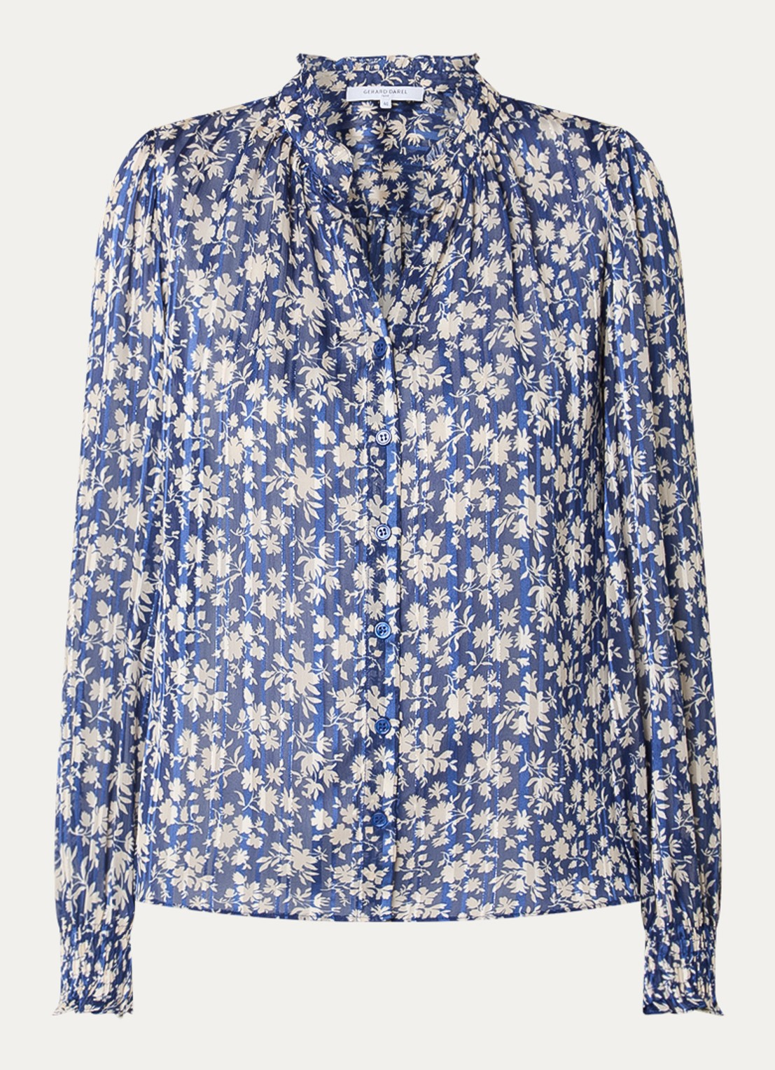 Gerard Darel Casy blouse met bloemenprint en lurex - voorkant 3 royalblauw