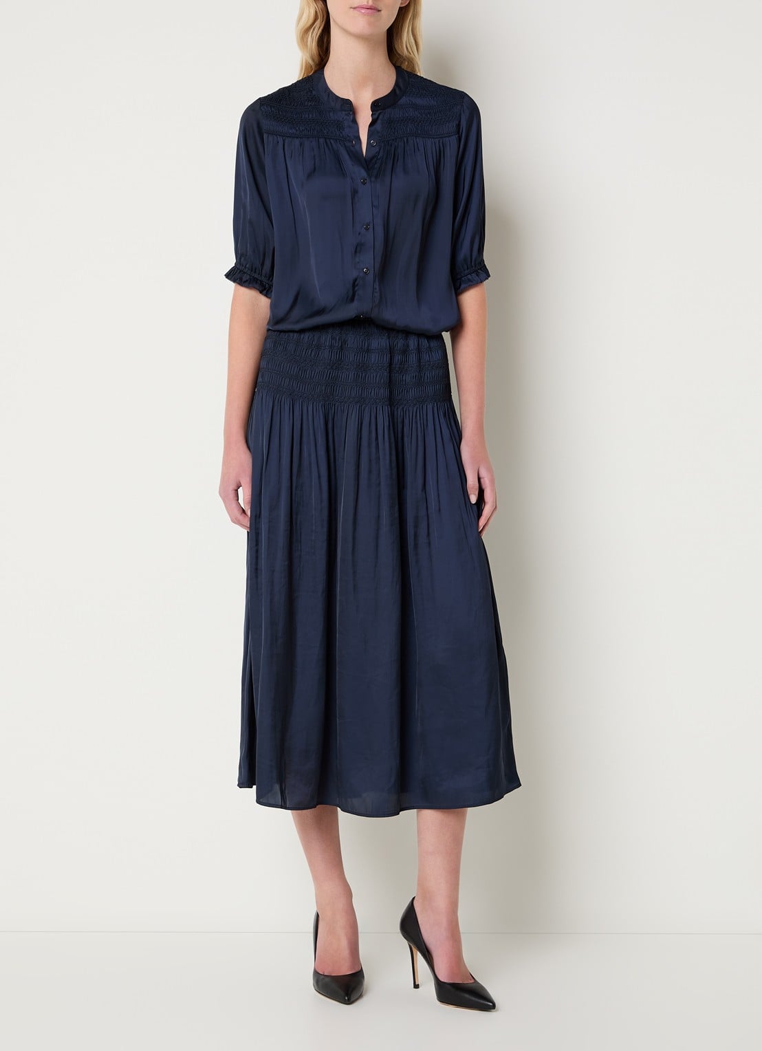 Gerard Darel Catrine blouse van satijn - voorkant 4 donkerblauw