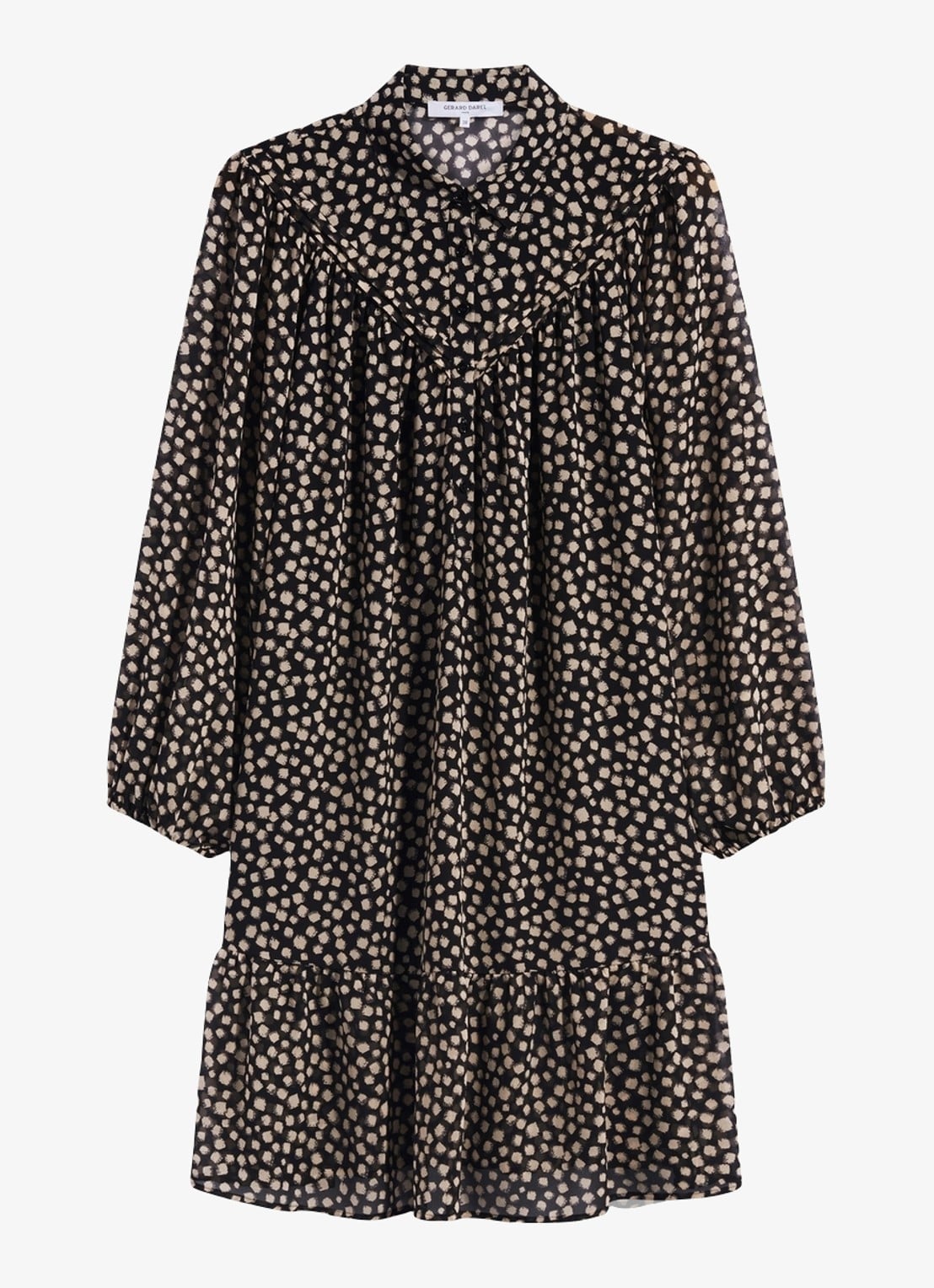 Gerard Darel Celest midi blousejurk met print - voorkant 4 zwart