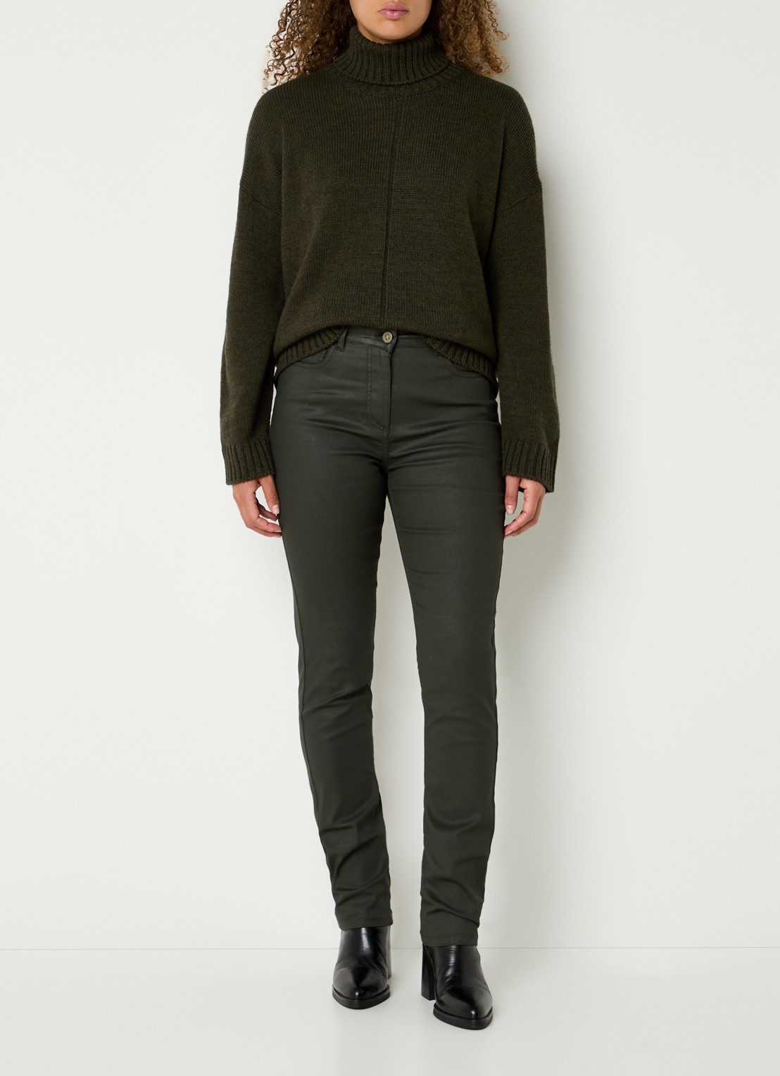 Gerard Darel Celine high waist slim fit jeans van imitatieleer - voorkant 2 khaki