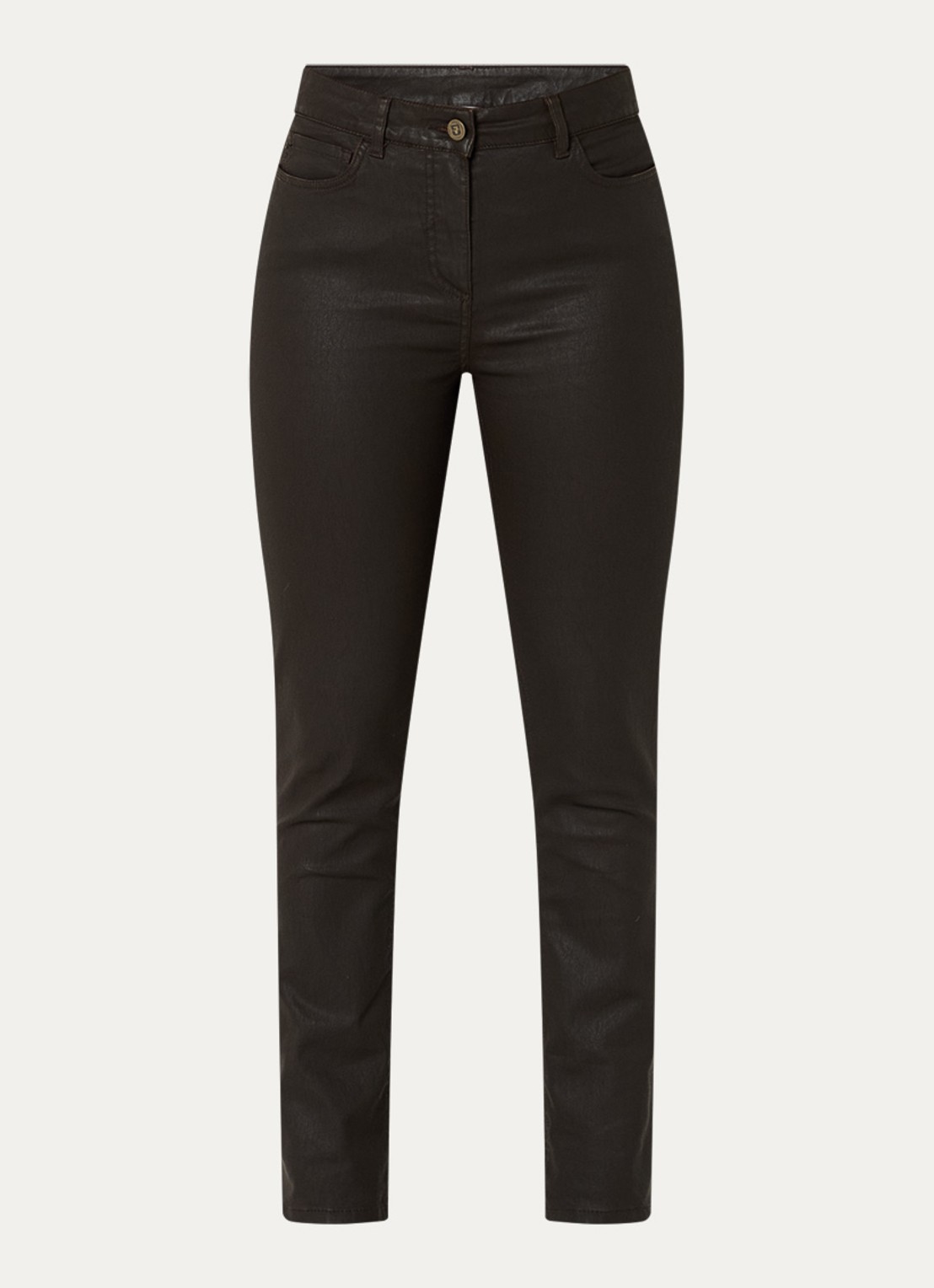 Gerard Darel Celine high waist slim fit jeans van imitatieleer - voorkant 3 bruin