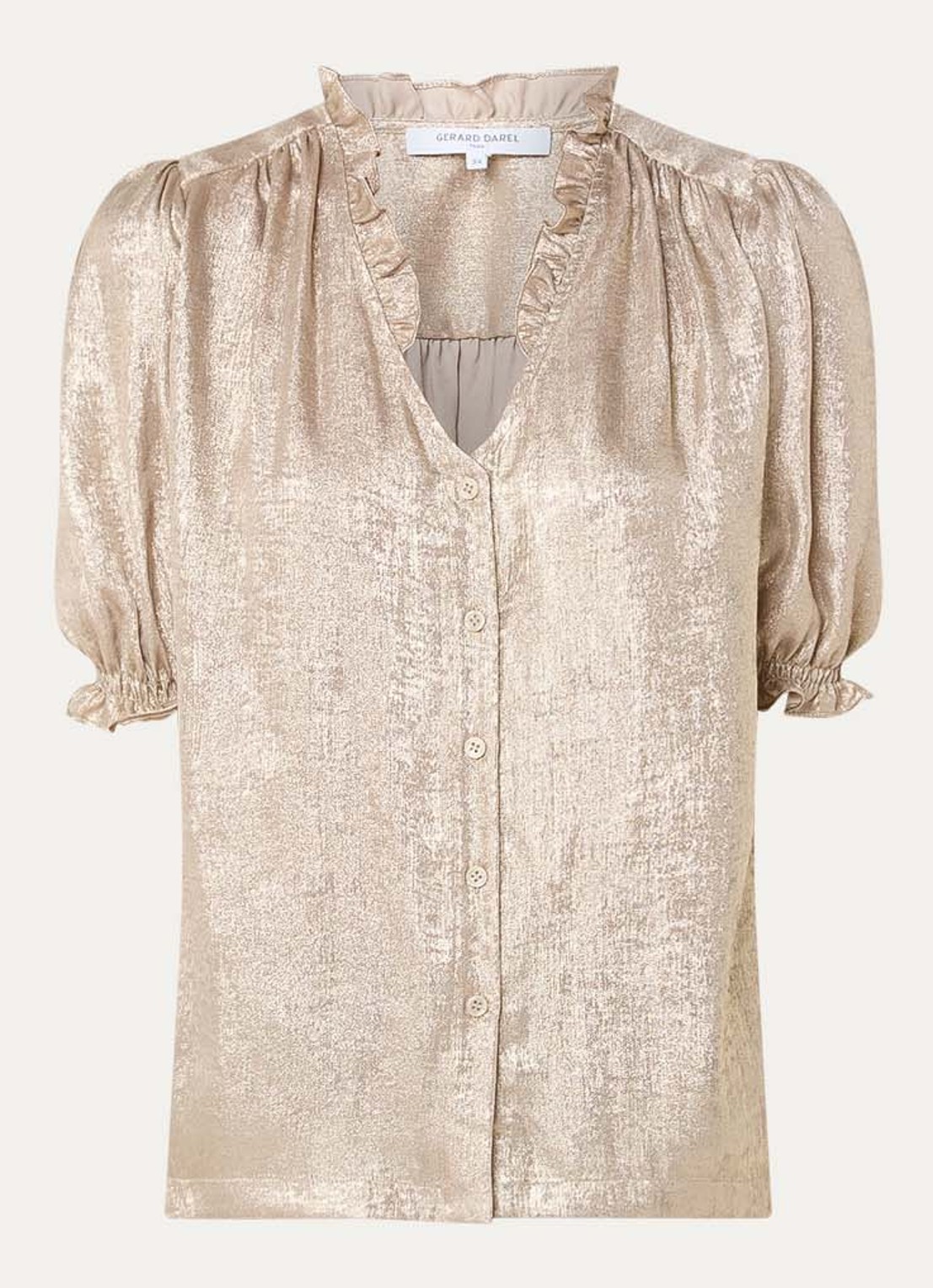 Gerard Darel Ceva tuniek met ballonmouw en met metallic finish - voorkant goud