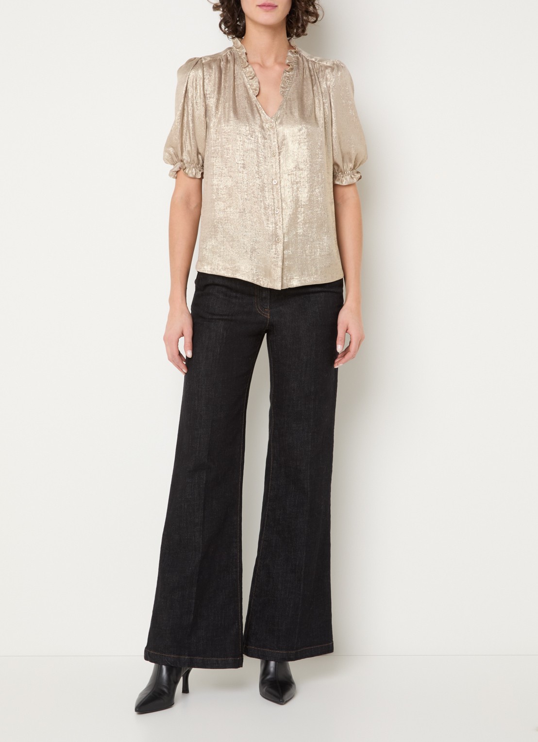 Gerard Darel Ceva tuniek met ballonmouw en met metallic finish - voorkant 2 goud