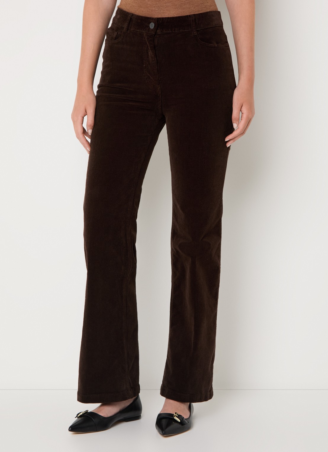 Gerard Darel Chantal high waist straight fit broek van corduroy - detail 3 donkerbruin