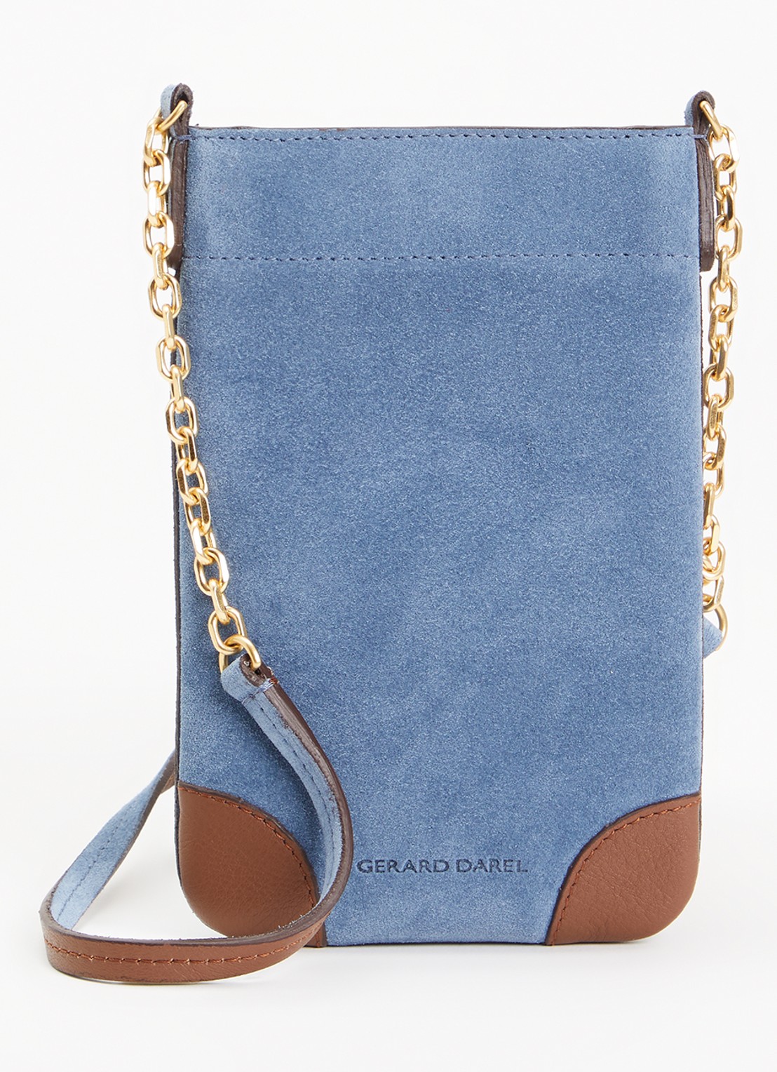 Gerard Darel Charlotte crossbody telefoonhoes van suède - voorkant staalblauw
