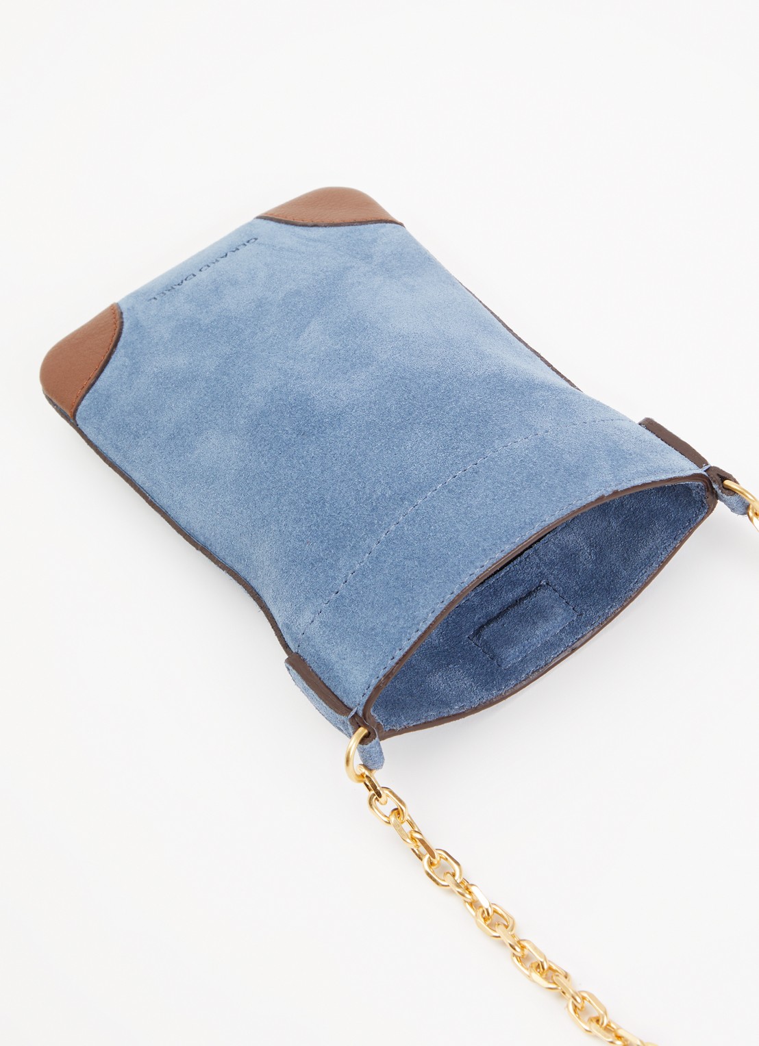 Gerard Darel Charlotte crossbody telefoonhoes van suède - voorkant 2 staalblauw