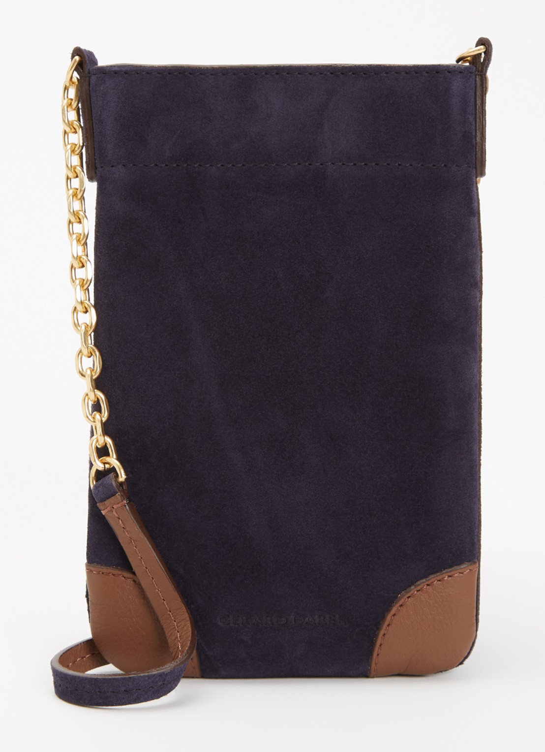 Gerard Darel Charlotte crossbody telefoonhoes van suède - voorkant donkerblauw