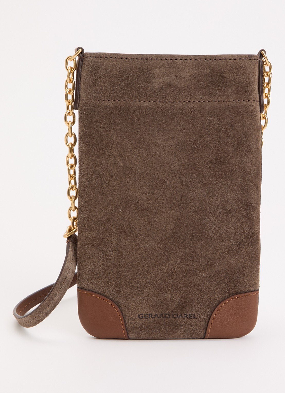 Gerard Darel Charlotte crossbody telefoonhoes van suède - voorkant taupe