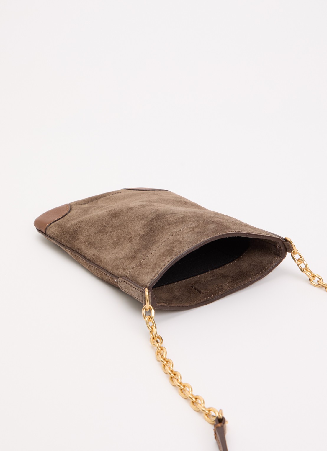 Gerard Darel Charlotte crossbody telefoonhoes van suède - voorkant 2 taupe