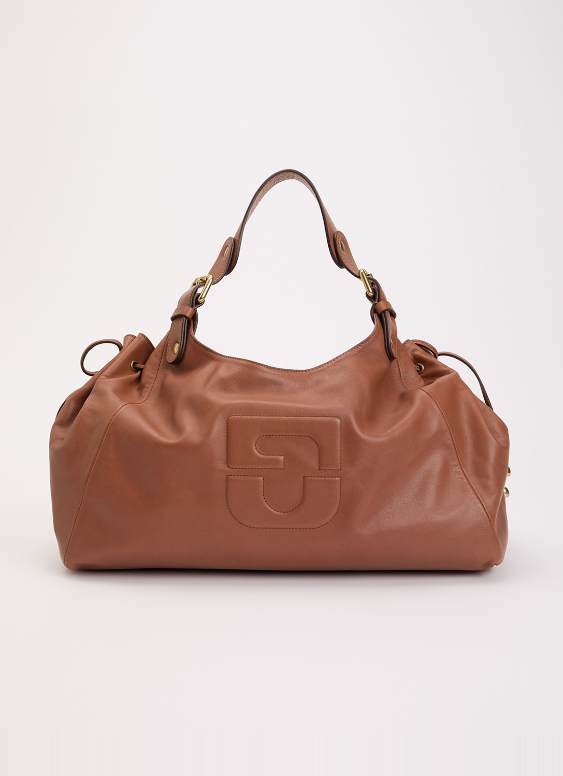 Gerard Darel Chiara handtas van leer met logo - voorkant 2 roodbruin