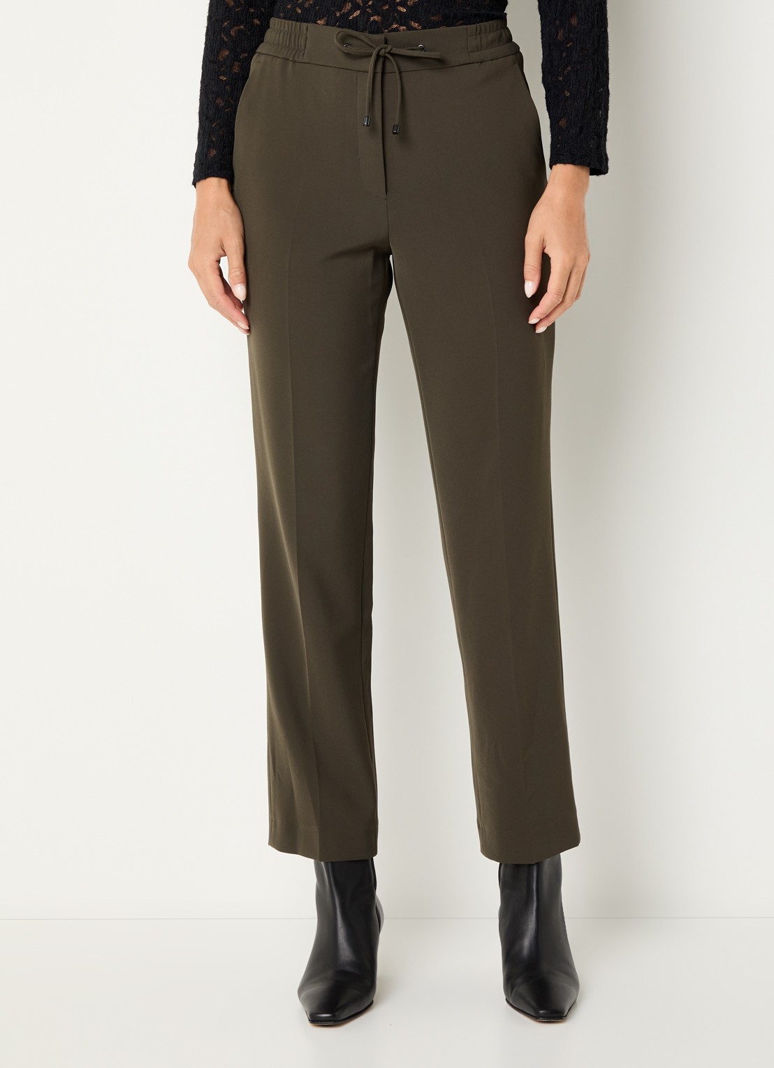 Gerard Darel Clarael high waist cropped straight leg broek met stretch  - detail 4 legergroen