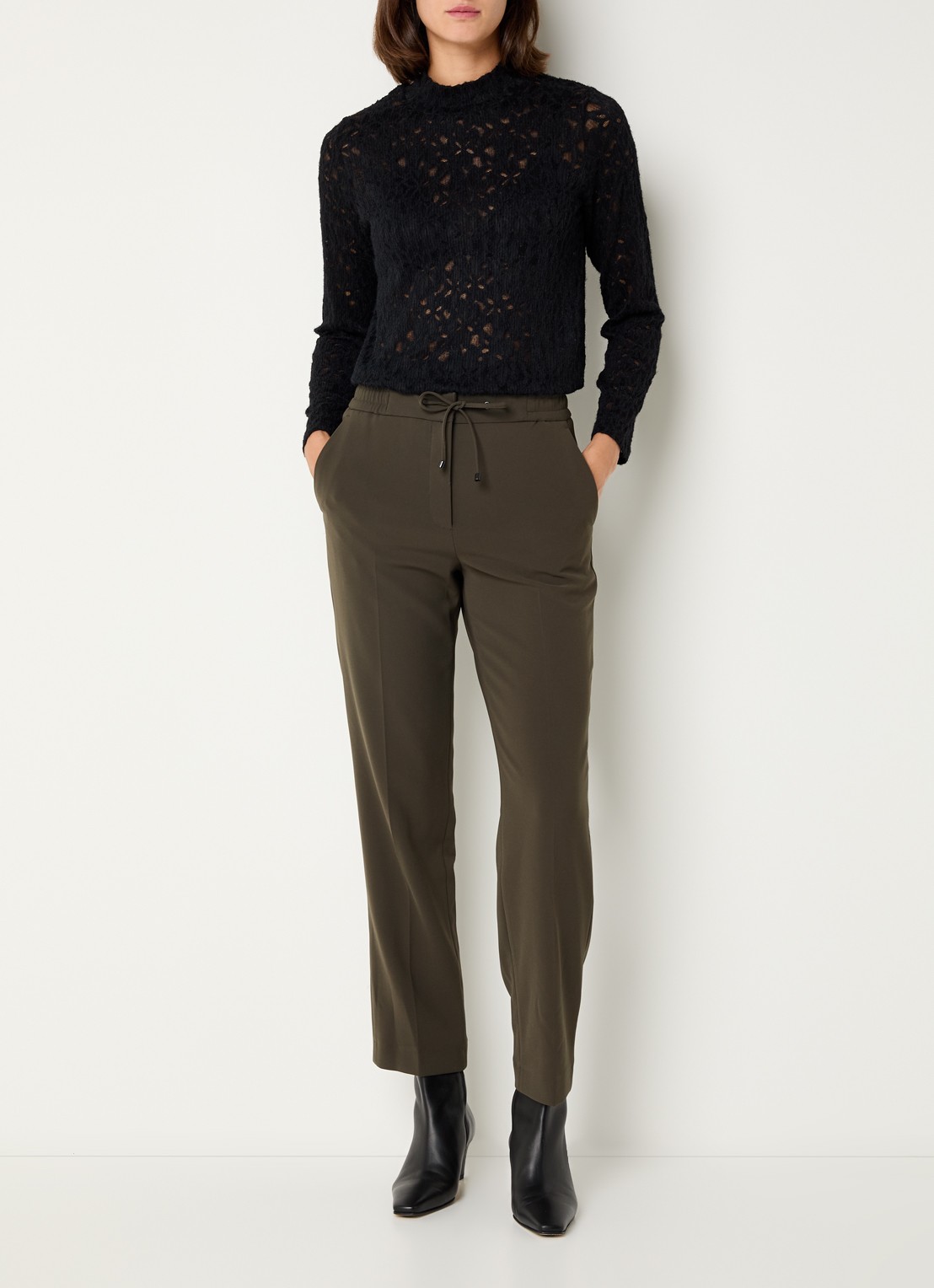 Gerard Darel Clarael high waist cropped straight leg broek met stretch  - voorkant 2 legergroen
