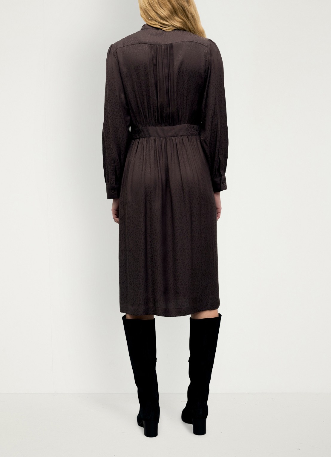 Gerard Darel Cleme midi jurk met jaquard dessin - achterkant 5 donkerbruin