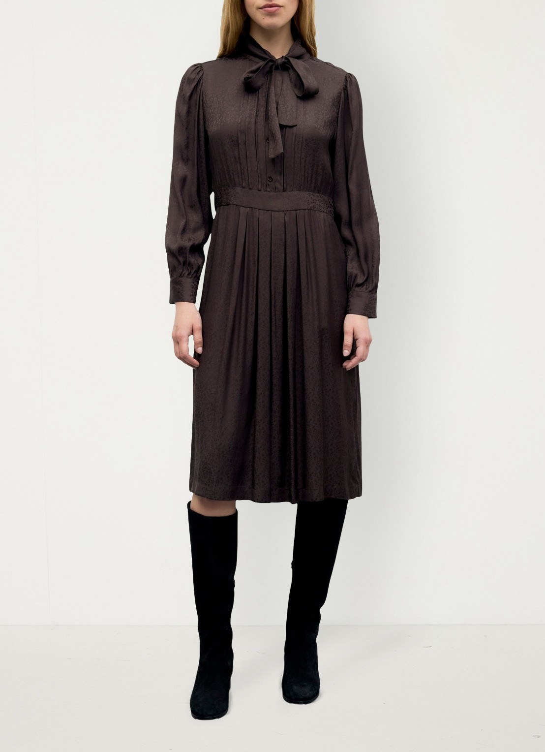 Gerard Darel Cleme midi jurk met jaquard dessin - detail 4 donkerbruin