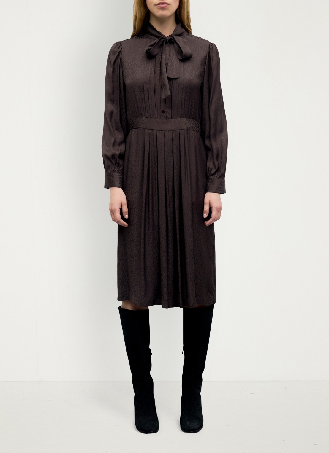 Gerard Darel Cleme midi jurk met jaquard dessin - voorkant 2 donkerbruin