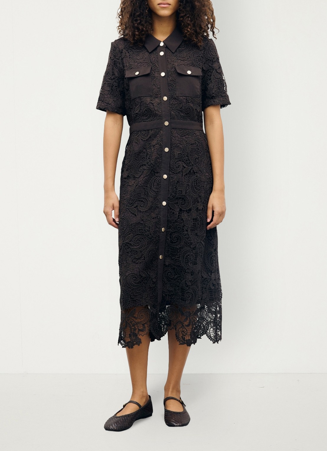 Gerard Darel Cloth midi blousejurk van kant - detail 2 donkerbruin