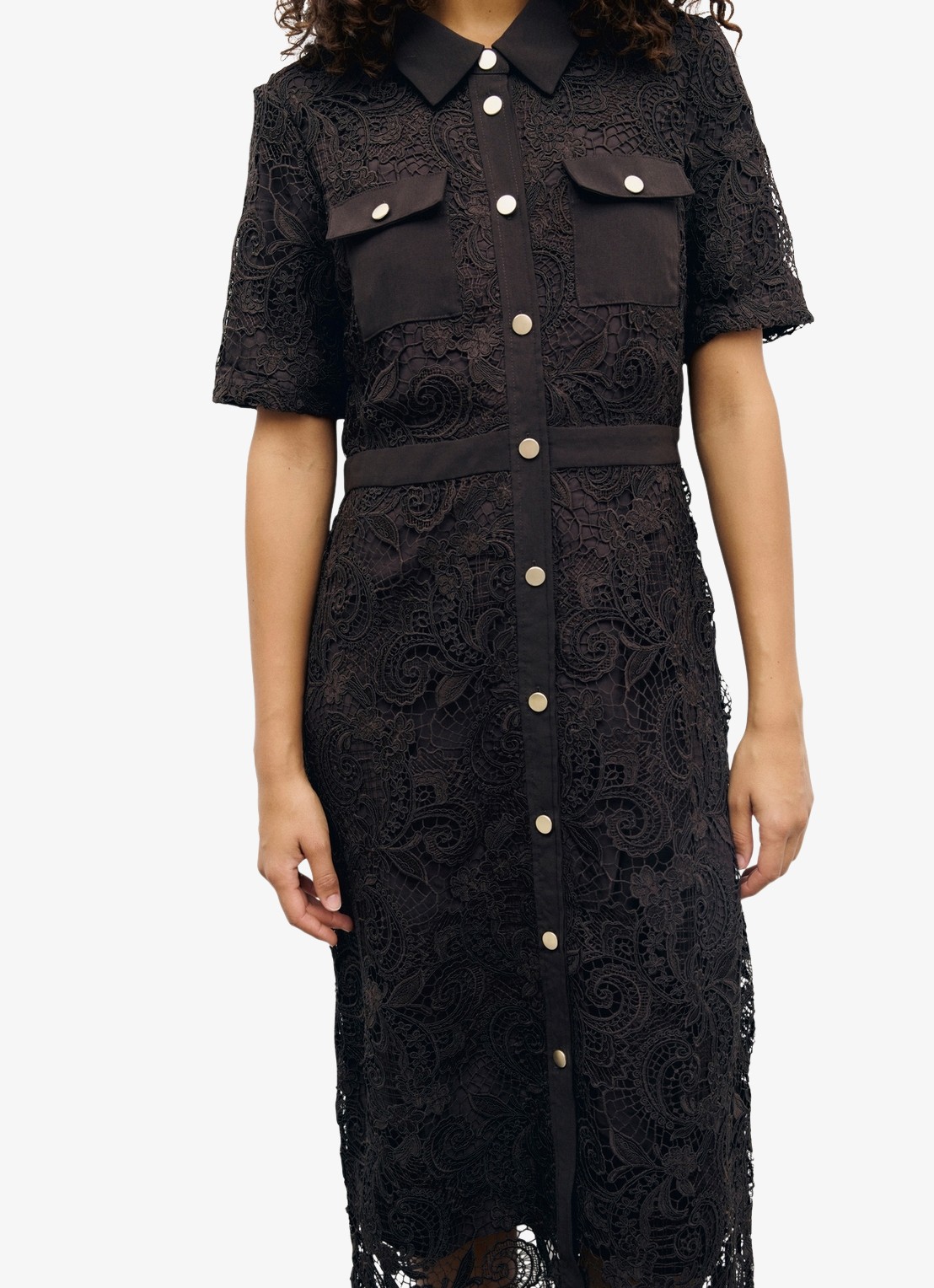 Gerard Darel Cloth midi blousejurk van kant - detail 3 donkerbruin