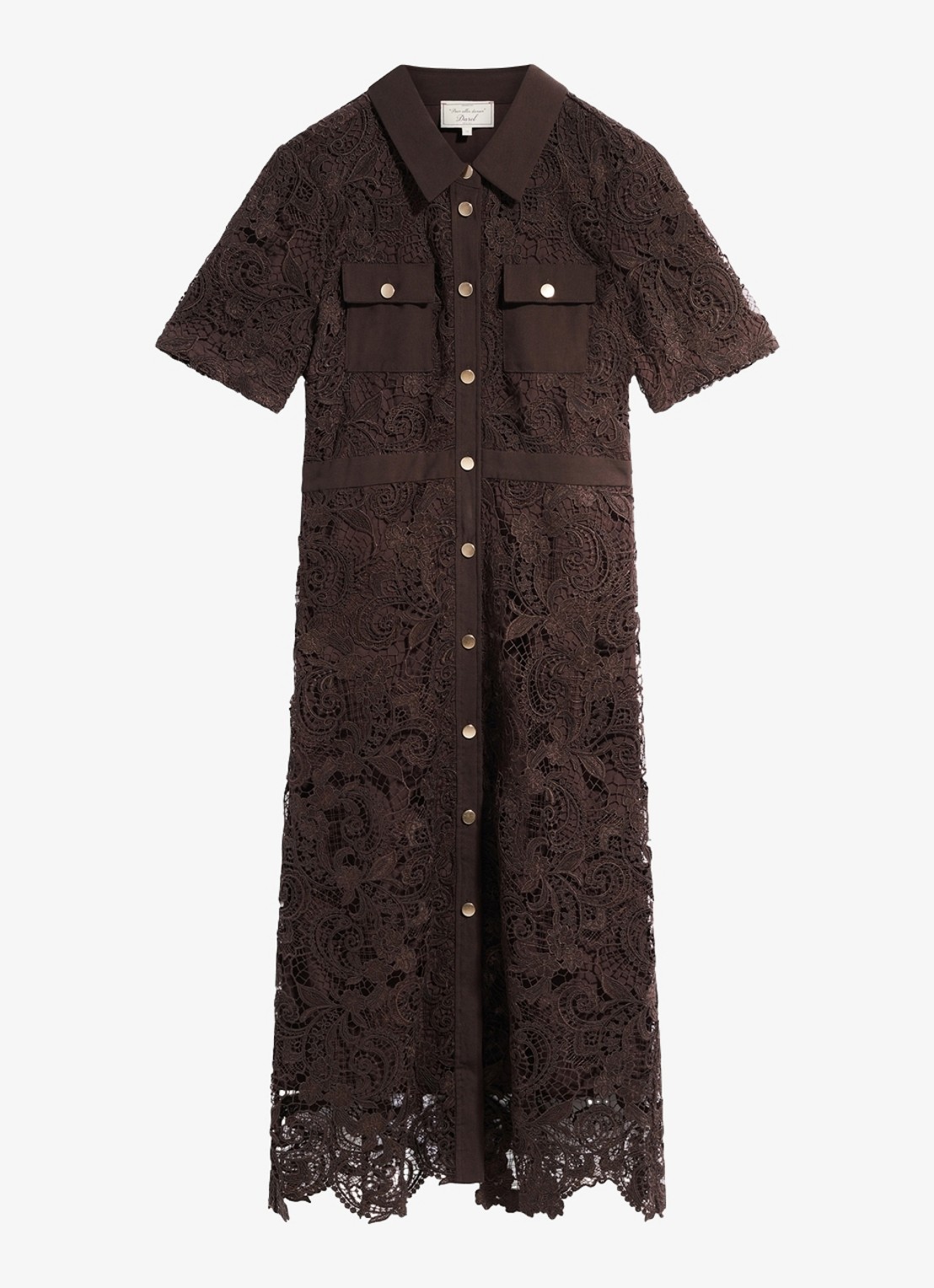 Gerard Darel Cloth midi blousejurk van kant - voorkant 4 donkerbruin
