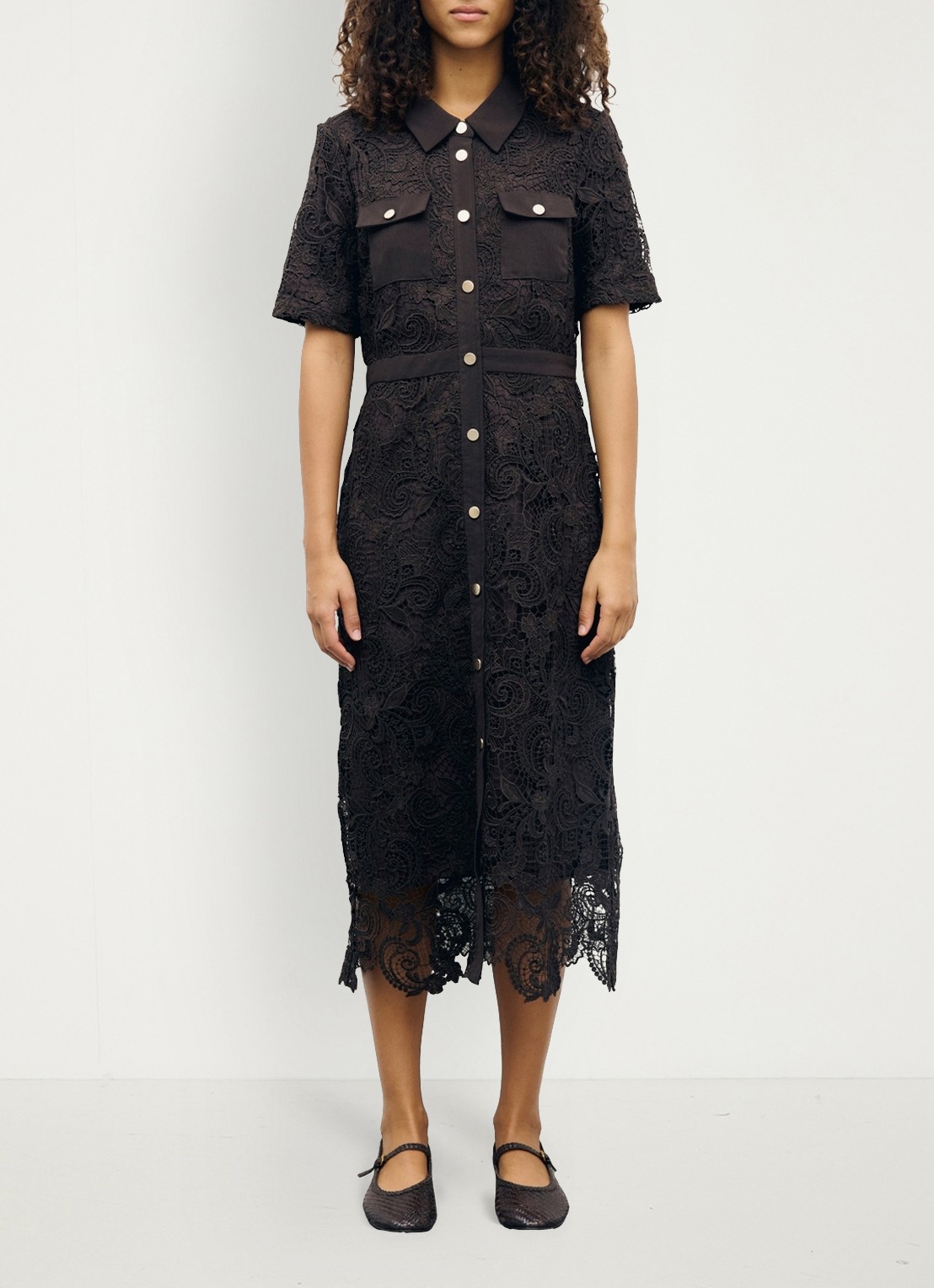 Gerard Darel Cloth midi blousejurk van kant - voorkant 5 donkerbruin