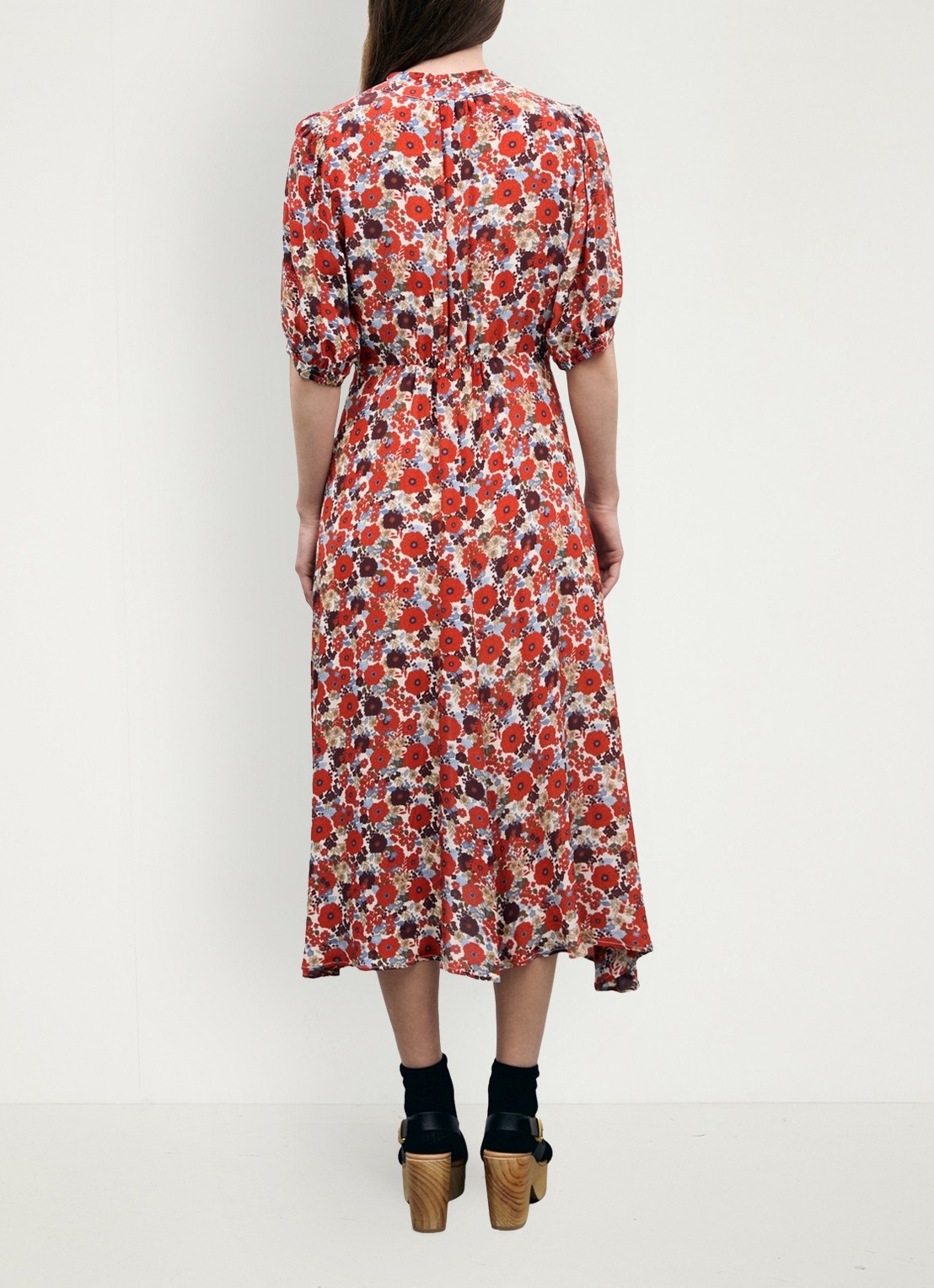 Gerard Darel Coco midi jurk met bloemenprint - achterkant 3 creme