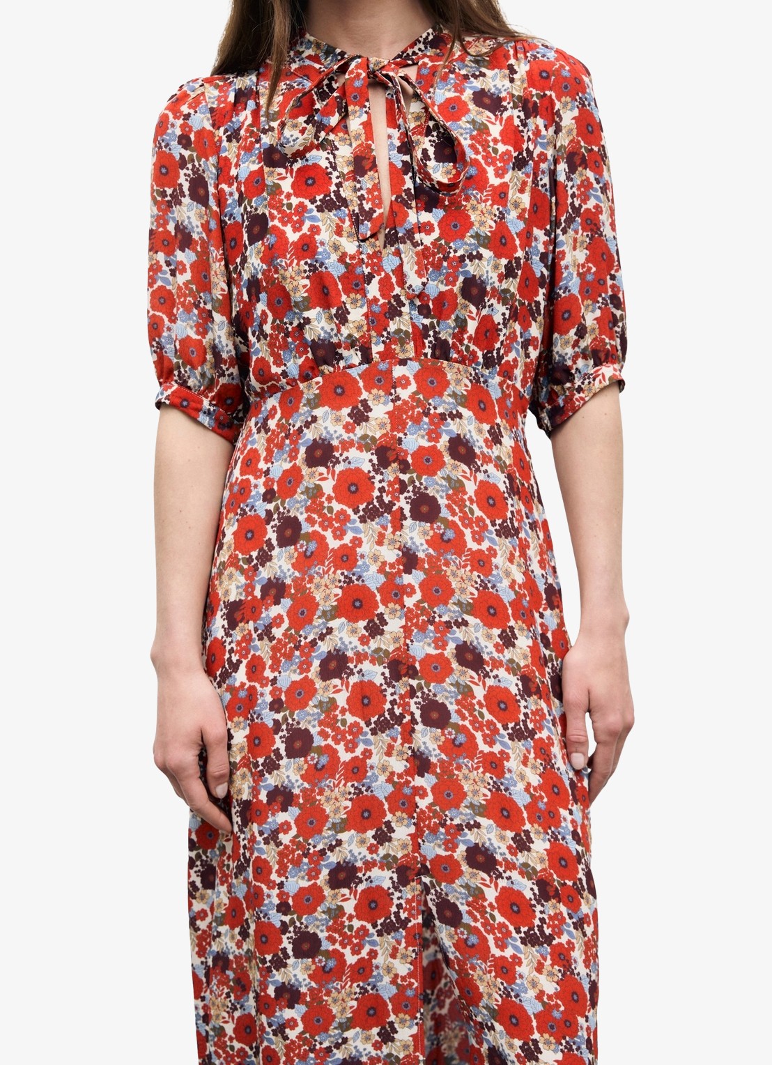 Gerard Darel Coco midi jurk met bloemenprint - detail 4 creme