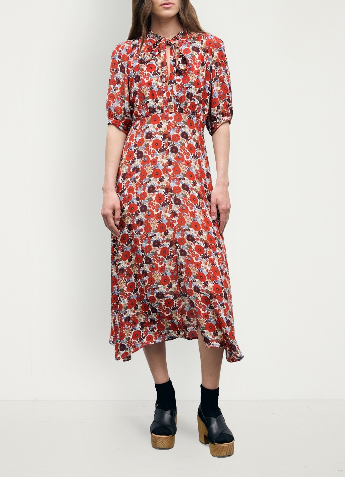 Gerard Darel Coco midi jurk met bloemenprint - detail 5 creme