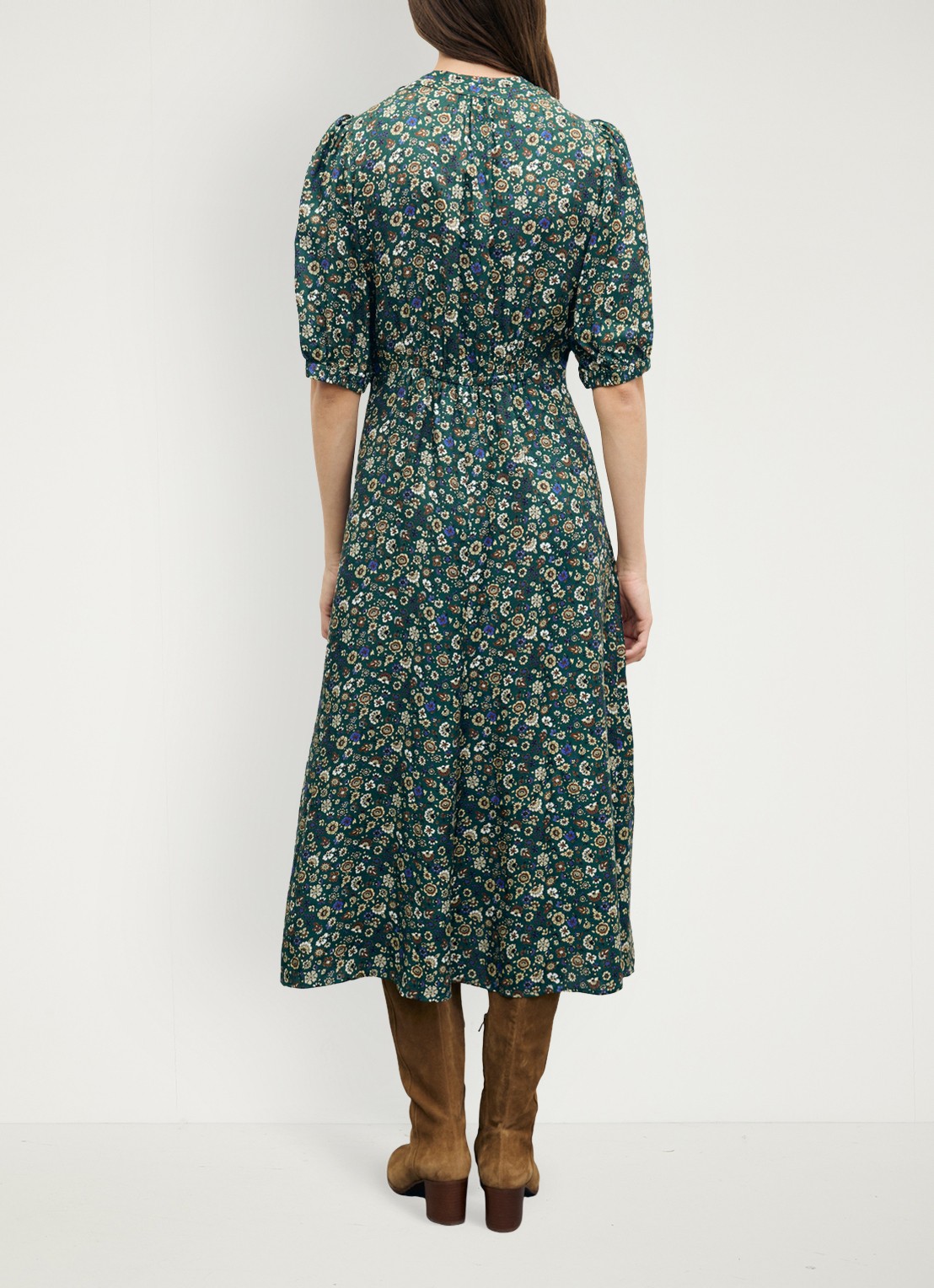 Gerard Darel Colet midi jurk met bloemenprint - achterkant 5 groen