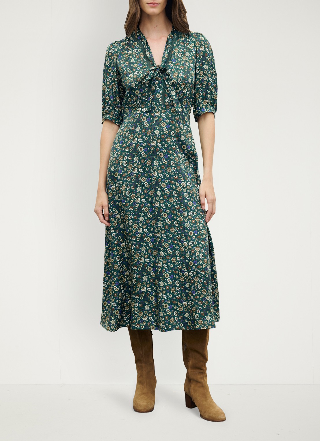 Gerard Darel Colet midi jurk met bloemenprint - detail groen