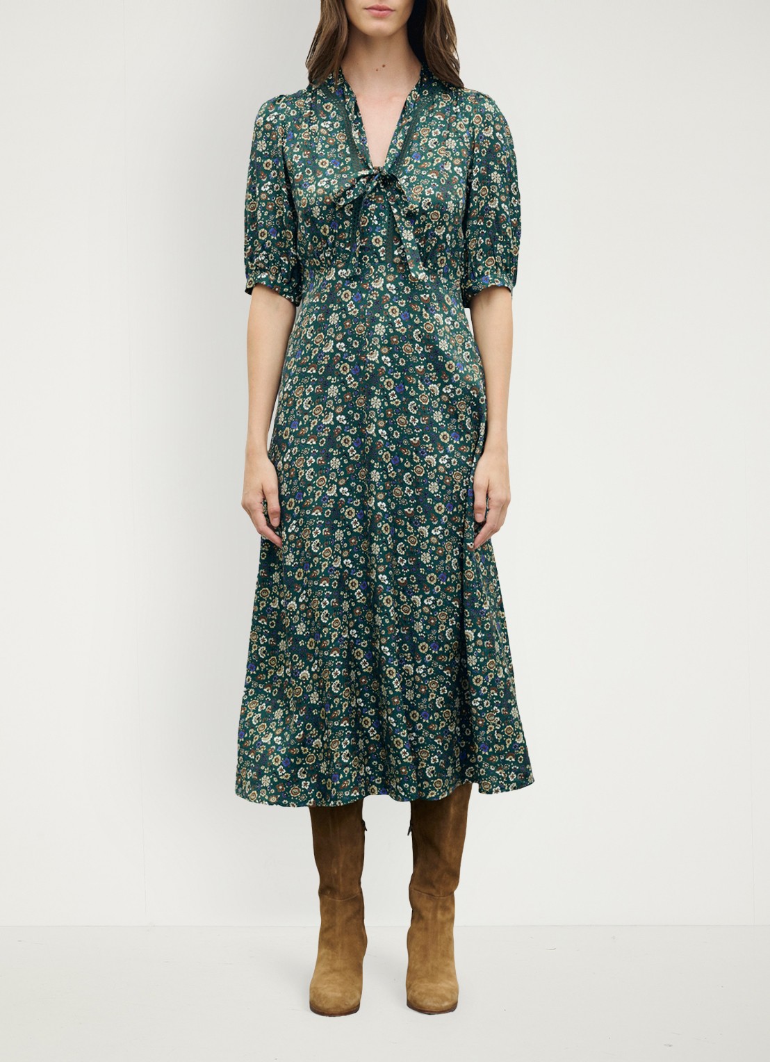 Gerard Darel Colet midi jurk met bloemenprint - voorkant 4 groen