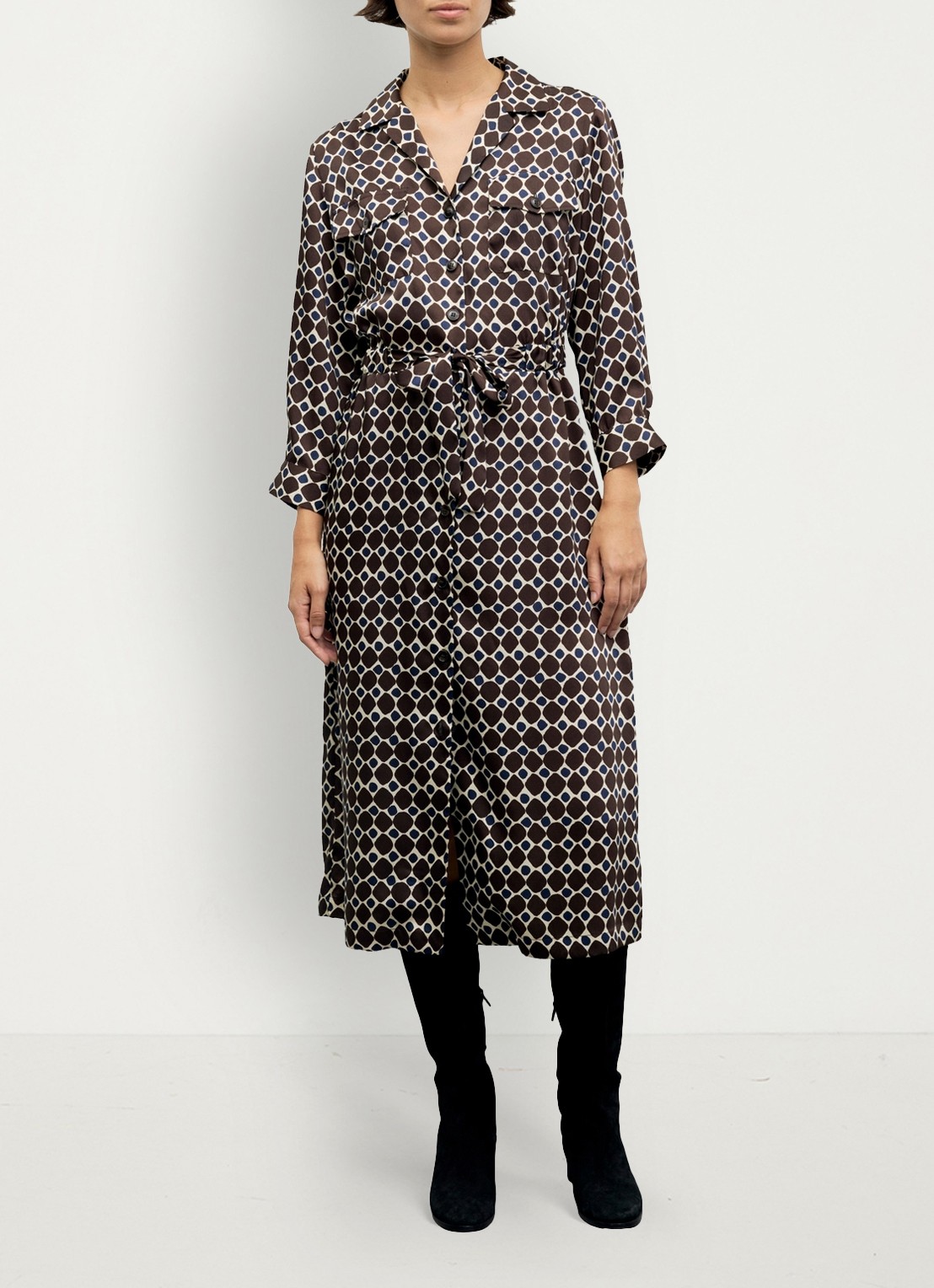 Gerard Darel Coni midi blousejurk met grafische print - detail bruin