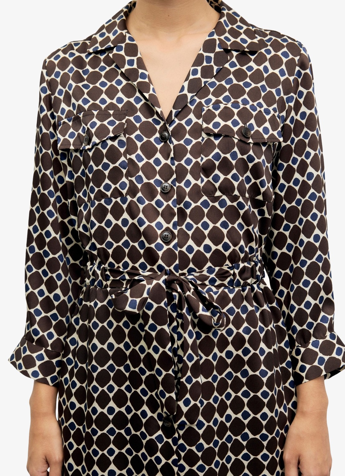 Gerard Darel Coni midi blousejurk met grafische print - detail 2 bruin