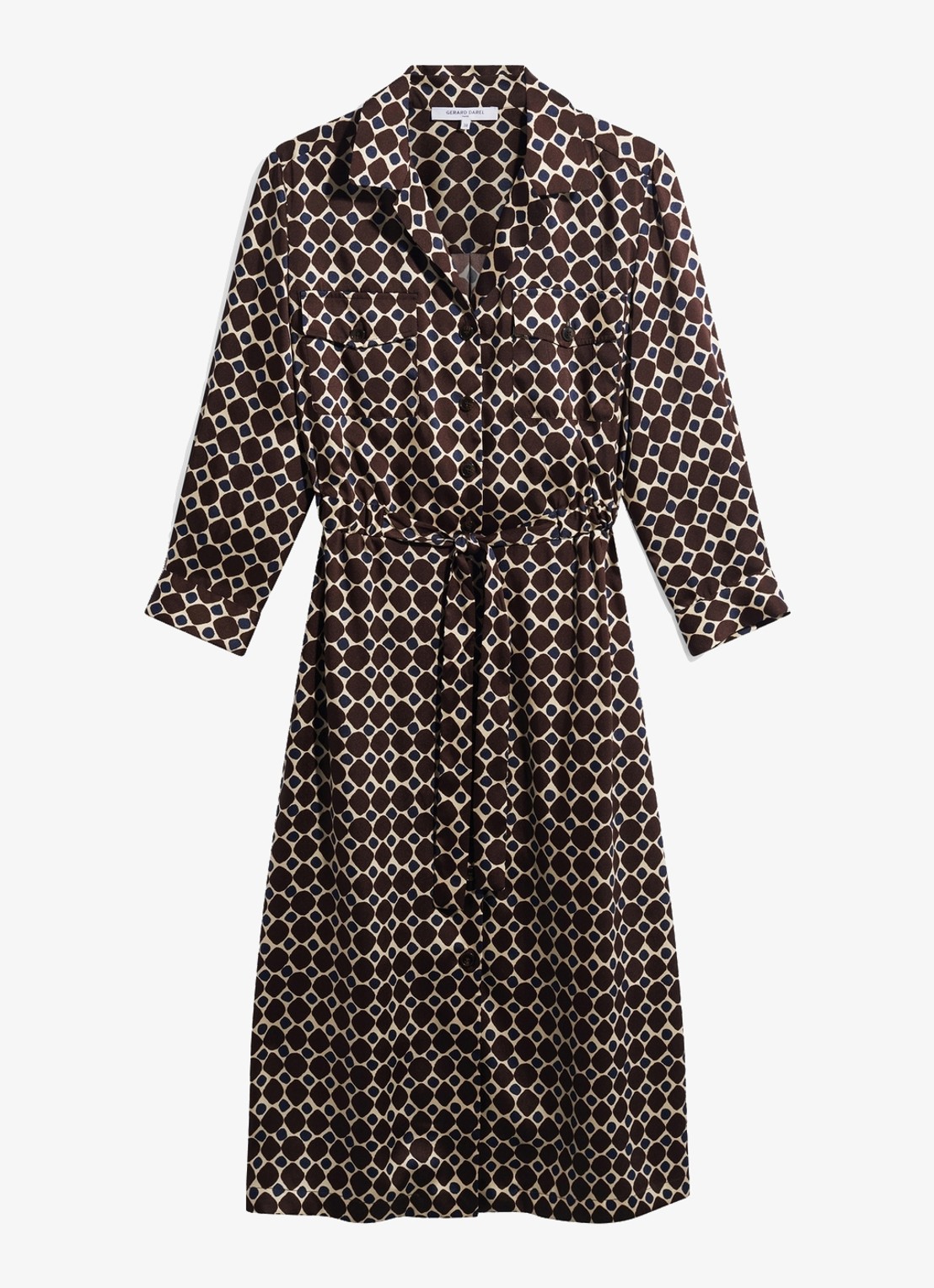 Gerard Darel Coni midi blousejurk met grafische print - voorkant 4 bruin