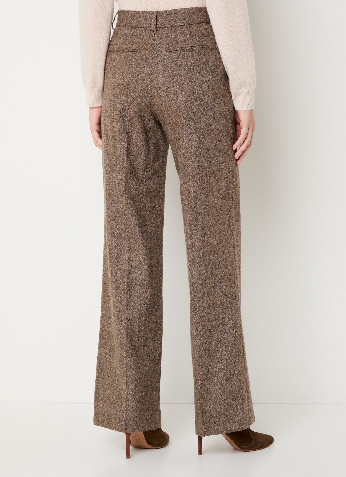 Gerard Darel Coralie high waist wide fit pantalon in wolblend - achterkant 4 lichtbruin