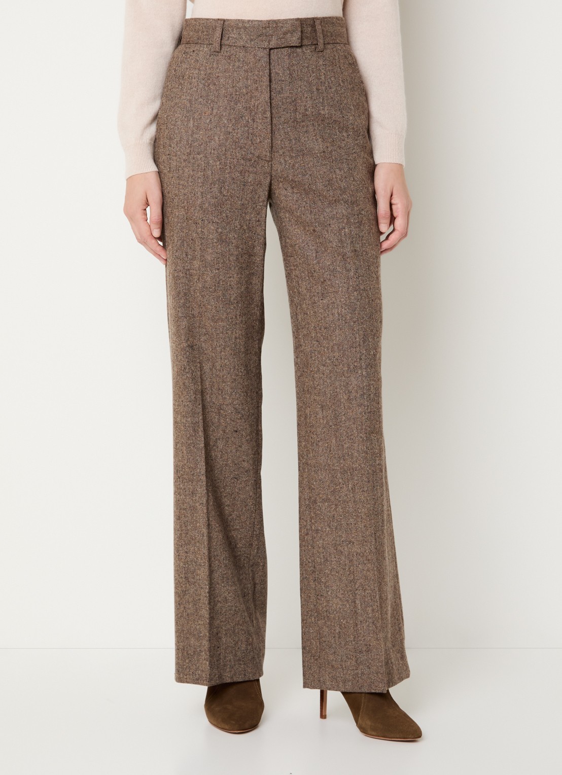 Gerard Darel Coralie high waist wide fit pantalon in wolblend - detail 3 lichtbruin