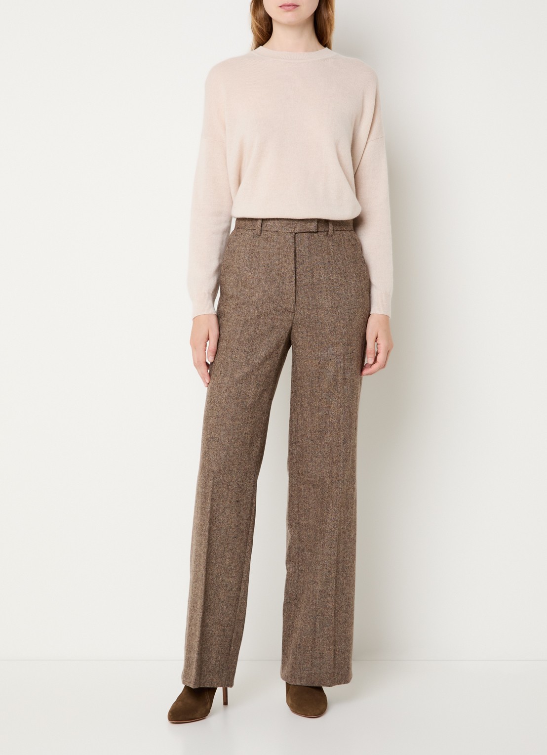Gerard Darel Coralie high waist wide fit pantalon in wolblend - voorkant 2 lichtbruin