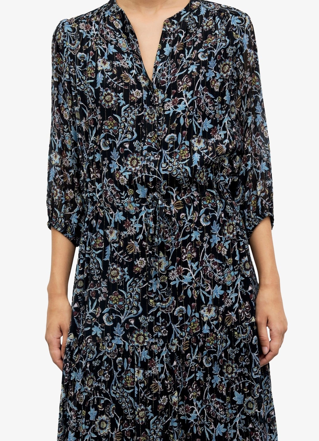 Gerard Darel Corie maxi jurk van zijde met bloemenprint - detail zwart