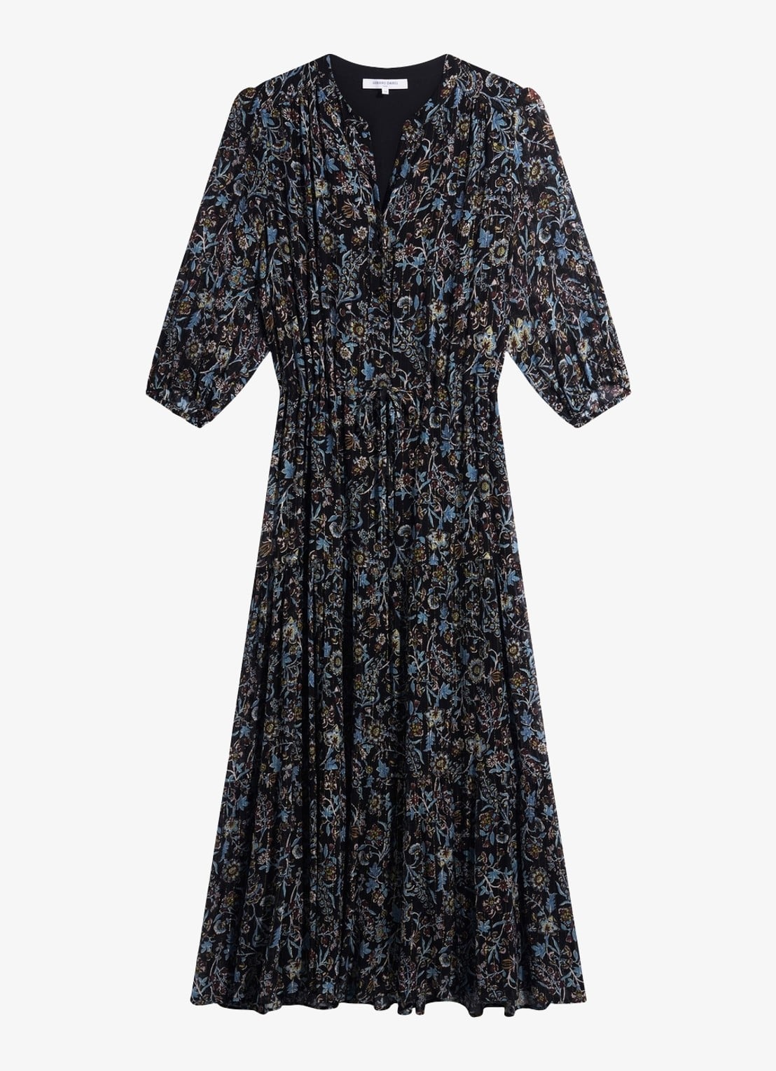 Gerard Darel Corie maxi jurk van zijde met bloemenprint - voorkant 4 zwart
