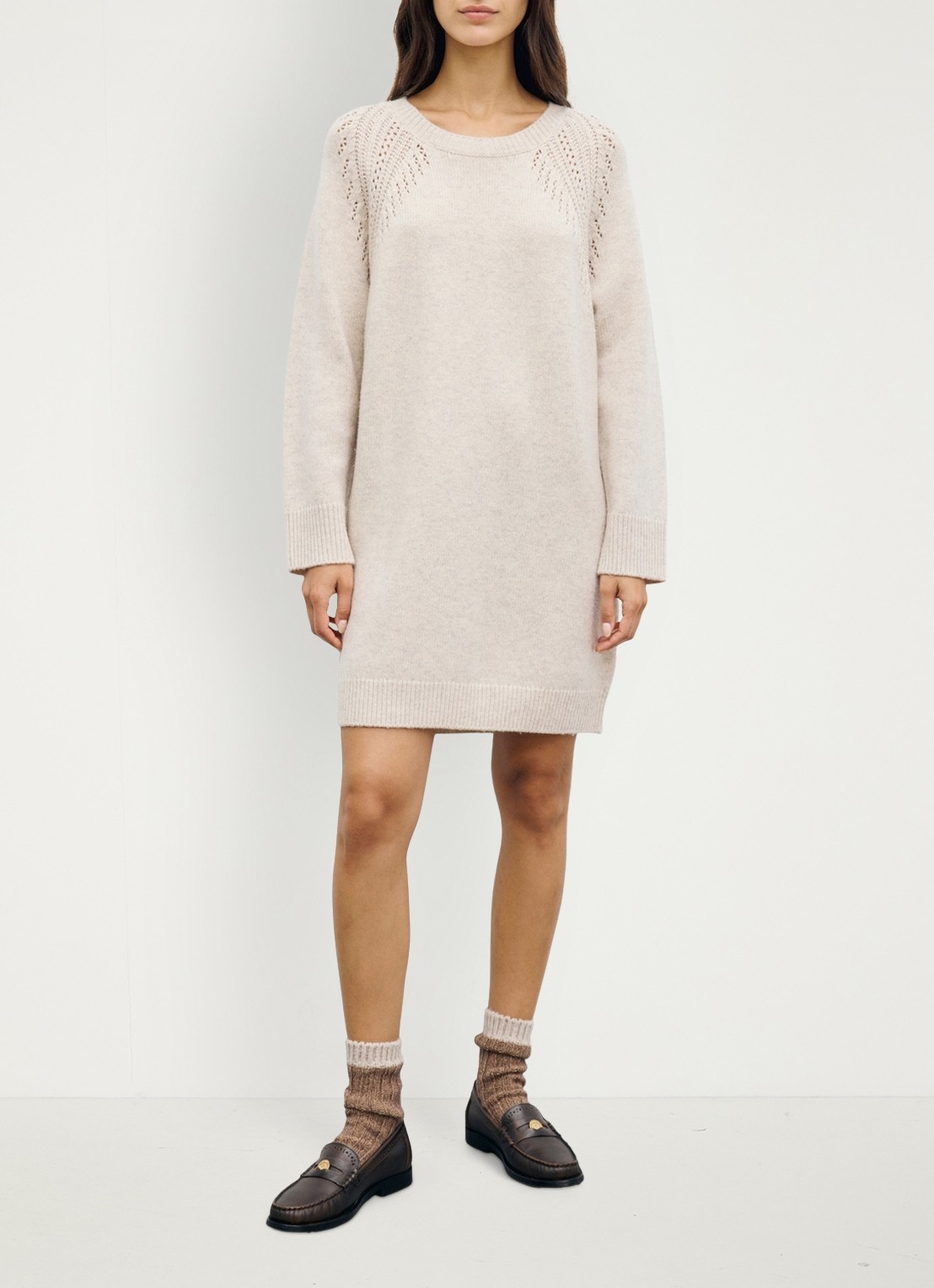 Gerard Darel Coset mini gebreide jurk van wol - detail gebroken wit