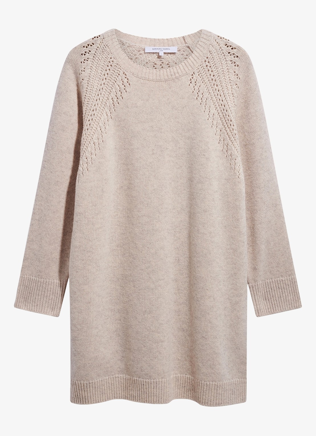Gerard Darel Coset mini gebreide jurk van wol - voorkant 3 gebroken wit