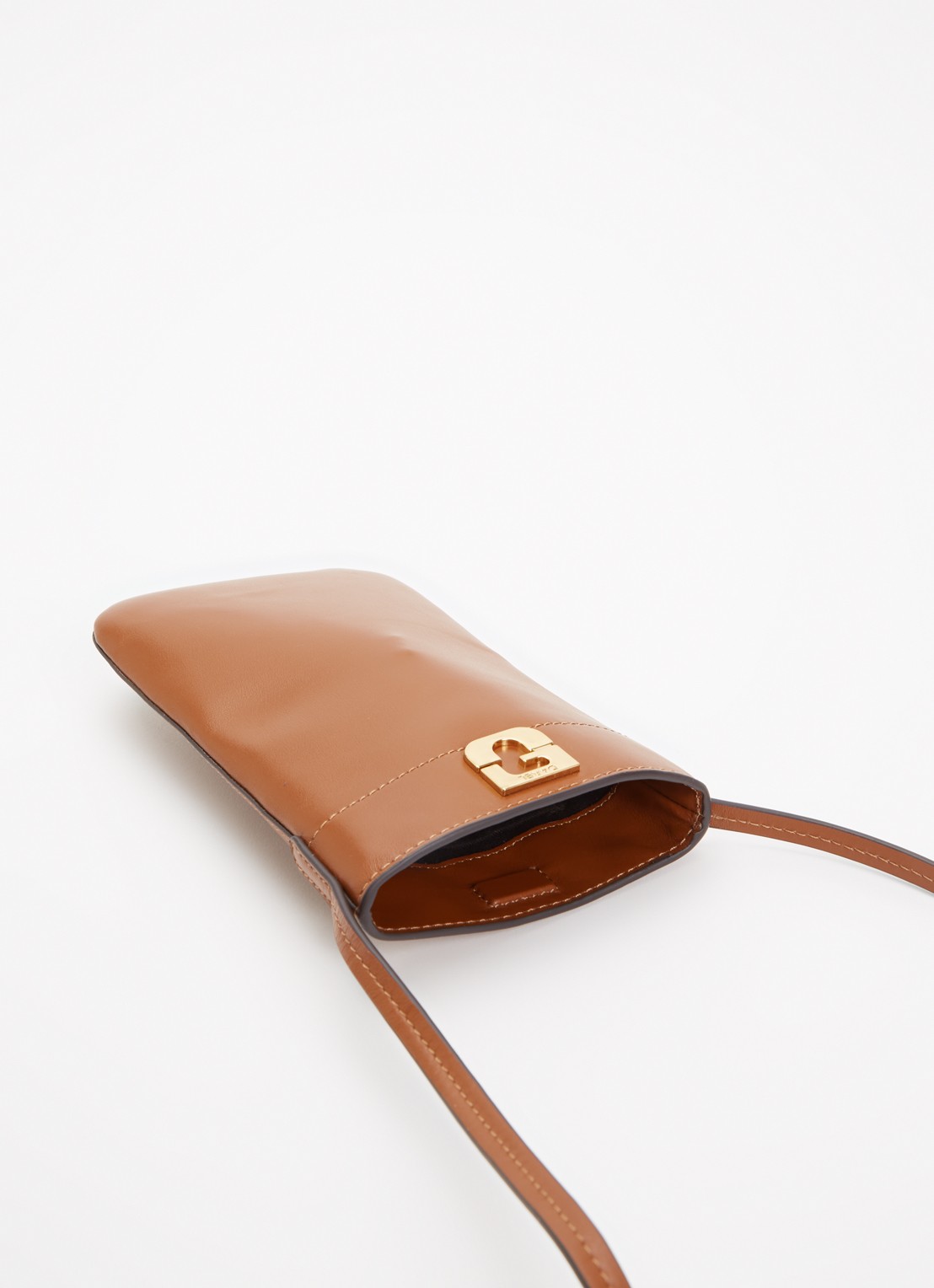 Gerard Darel Crossbody telefoonhoes van leer - detail cognac