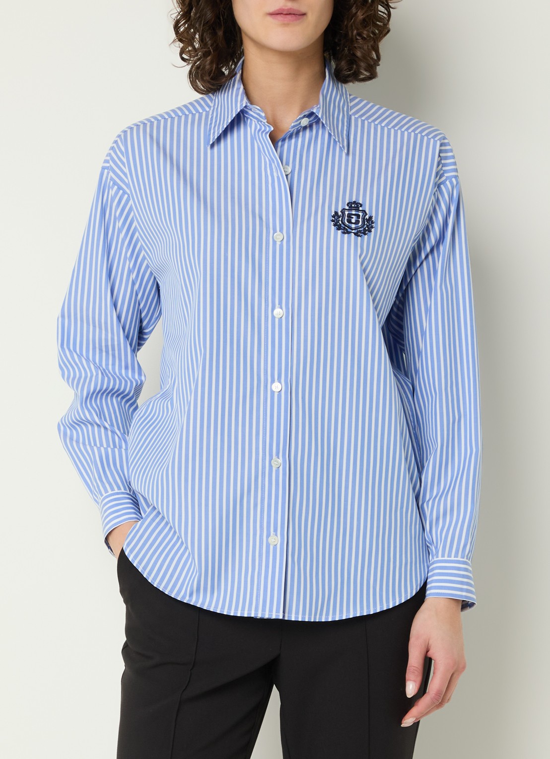 Gerard Darel Cyndra blouse met streepprint en logoborduring - detail blauw