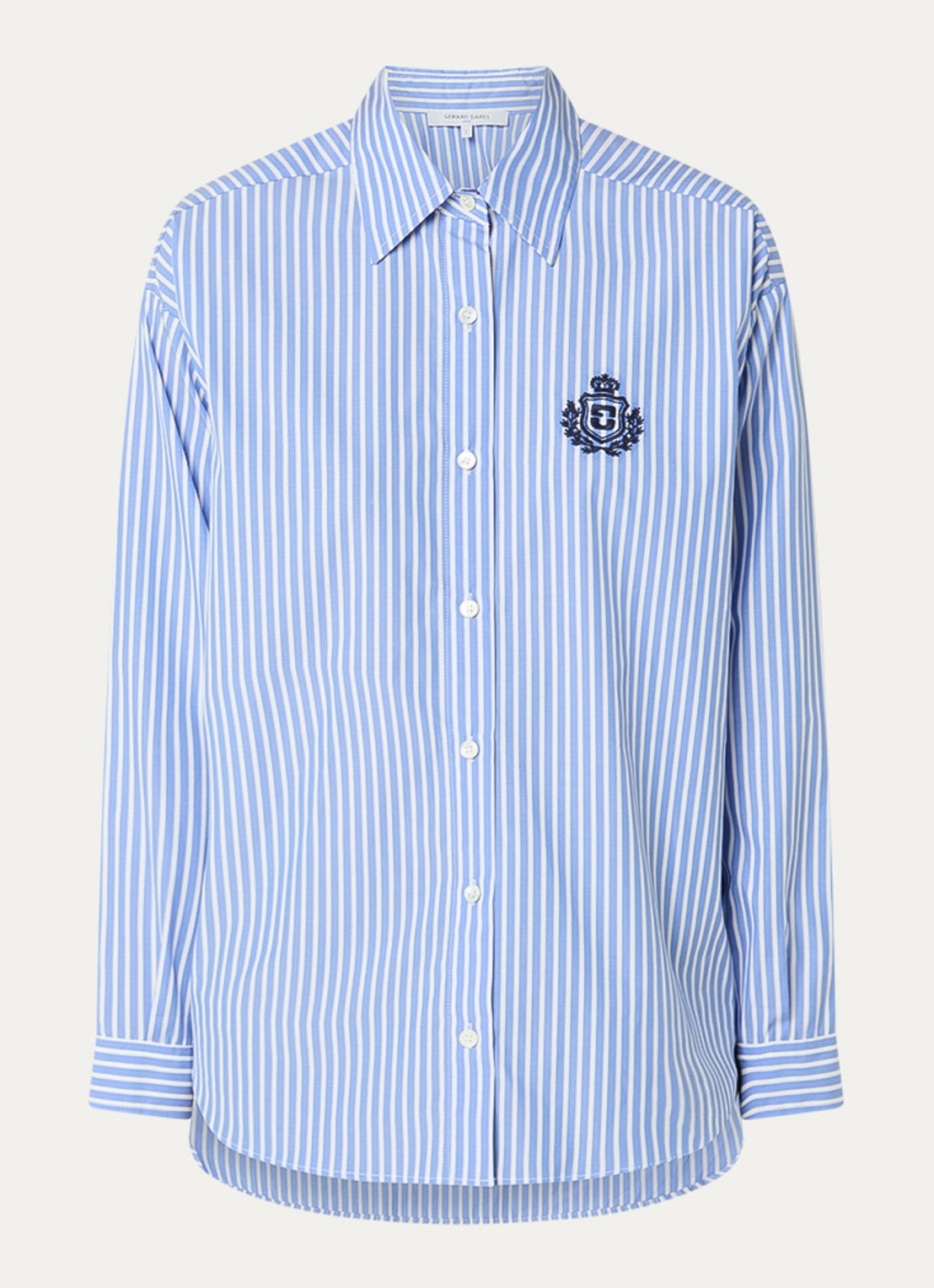 Gerard Darel Cyndra blouse met streepprint en logoborduring - voorkant 3 blauw