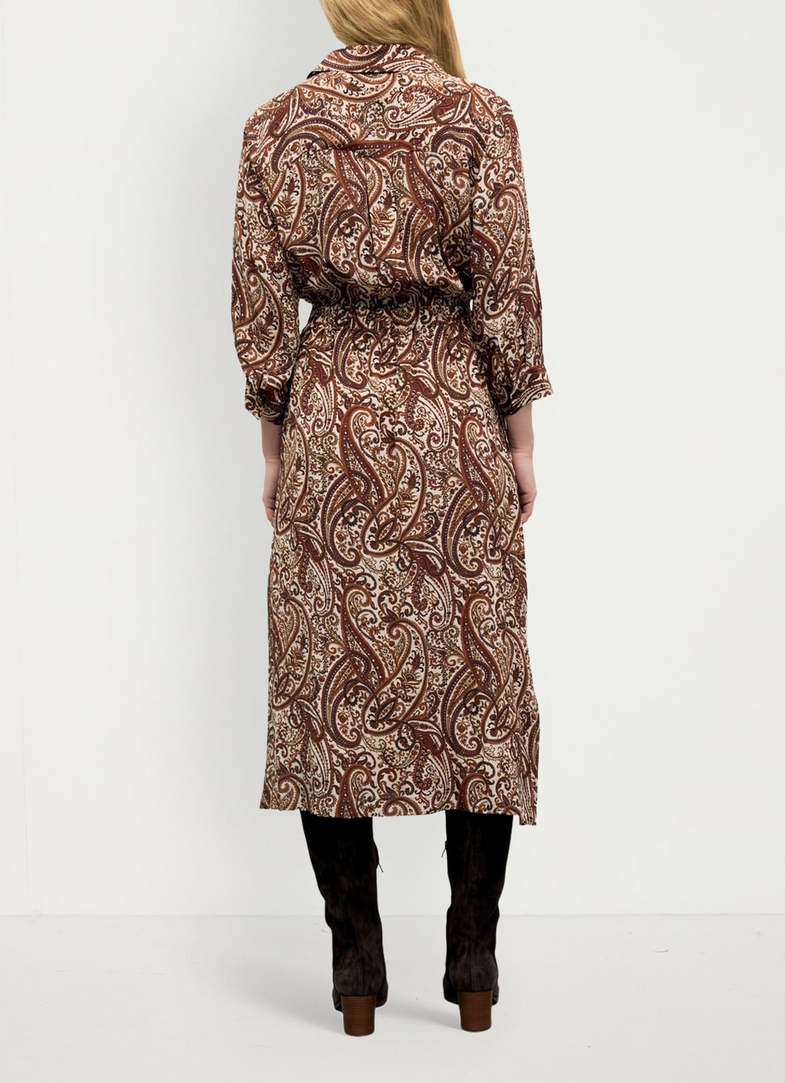 Gerard Darel Cyra midi blousejurk met paisley dessin - achterkant 5 bruin