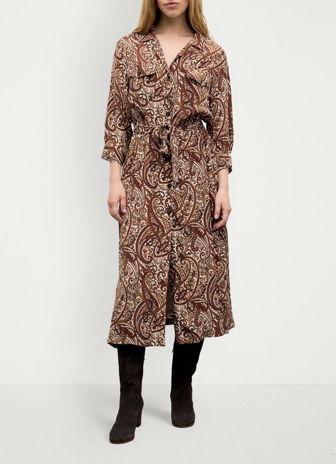 Gerard Darel Cyra midi blousejurk met paisley dessin - detail 2 bruin