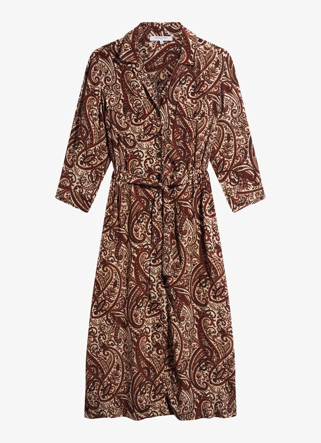 Gerard Darel Cyra midi blousejurk met paisley dessin - voorkant 3 bruin