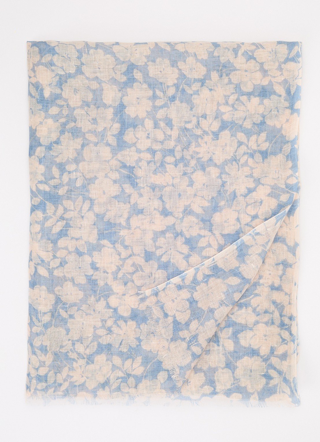 Gerard Darel Dalia sjaal van linnen met bloemenprint 180 x 70 cm - voorkant lichtblauw