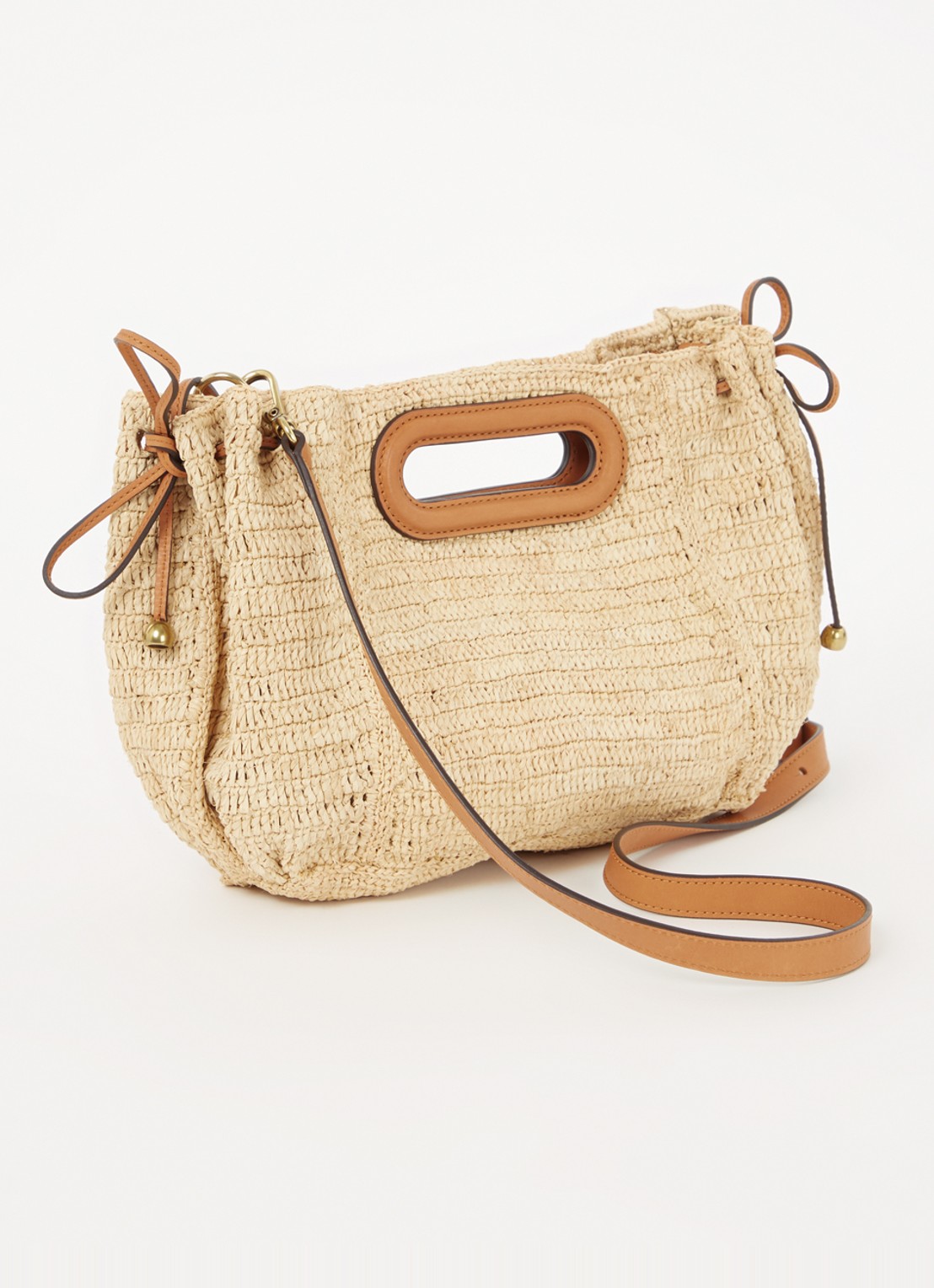 Gerard Darel Dany crossbodytas van raffia met leren details - achterkant camel